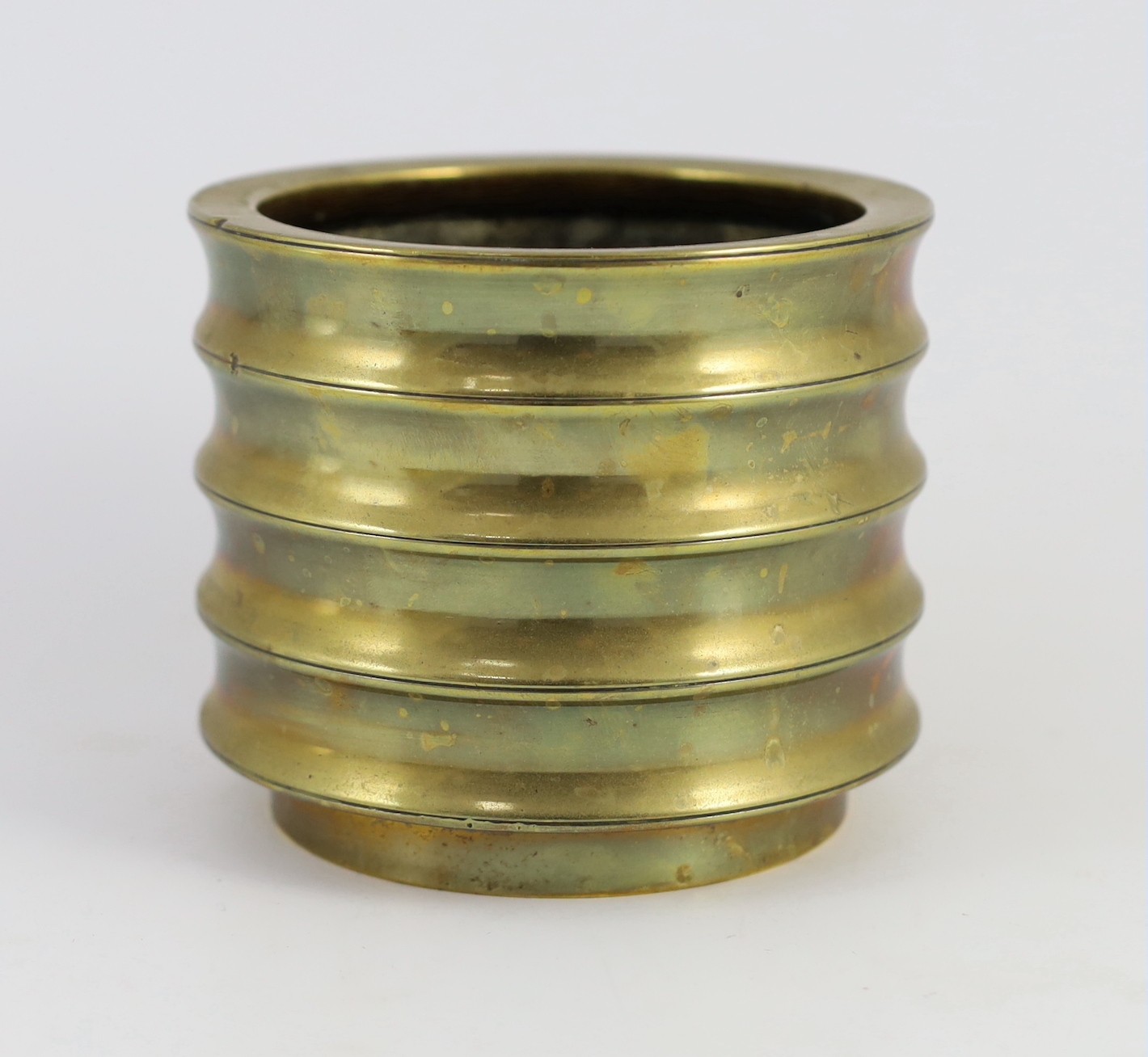 A Chinese bronze censer, two character Xuande seal mark, 18th century, 10.4cm high, 12.1cm diameter, small dents